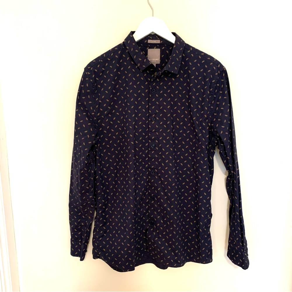 A-Frame printed stretch slim buttondown shirt M069